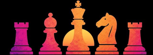 Logo de Chill Chess Club: Siluetas de piezas de ajedrez con sol poniente